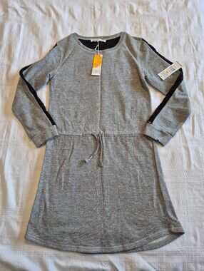 C & C California girls size L 12/14 gray sweartshirt dress lace on sleeve NWT